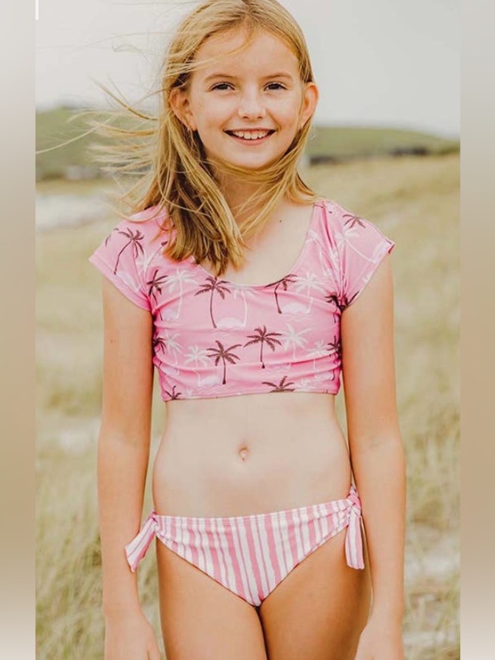 NWT Snapper Rock Palm Paradise Sustainable Crop SS Rash Top Set Girls Size 14
